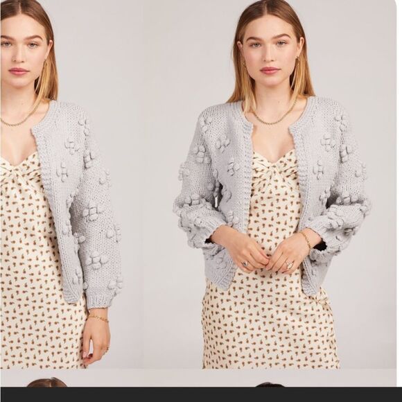 Anthropologie Callahan Knitwear Bisou Puff Sleeve Cardigan in Grey S - Picture 1 of 14